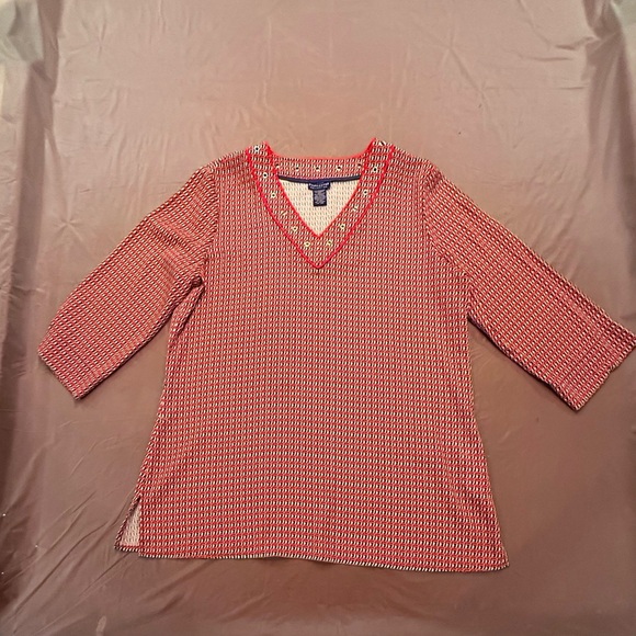 Doncaster Red/Navy V-Neck Women's 3/4 Sleeve Gold Chain Top Size 14/XL - Picture 3 of 10